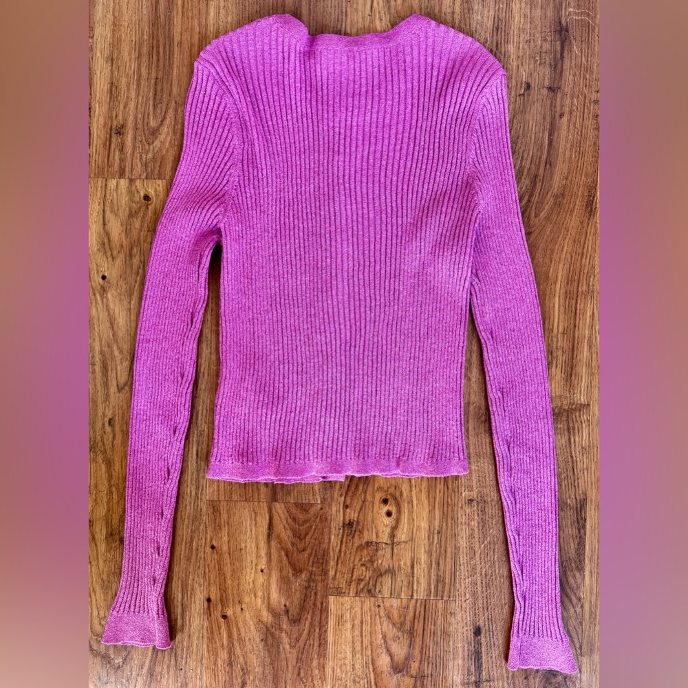 LoveShackFancy Pink Ribbed Cardigan, Size XS - Picture 7 of 9